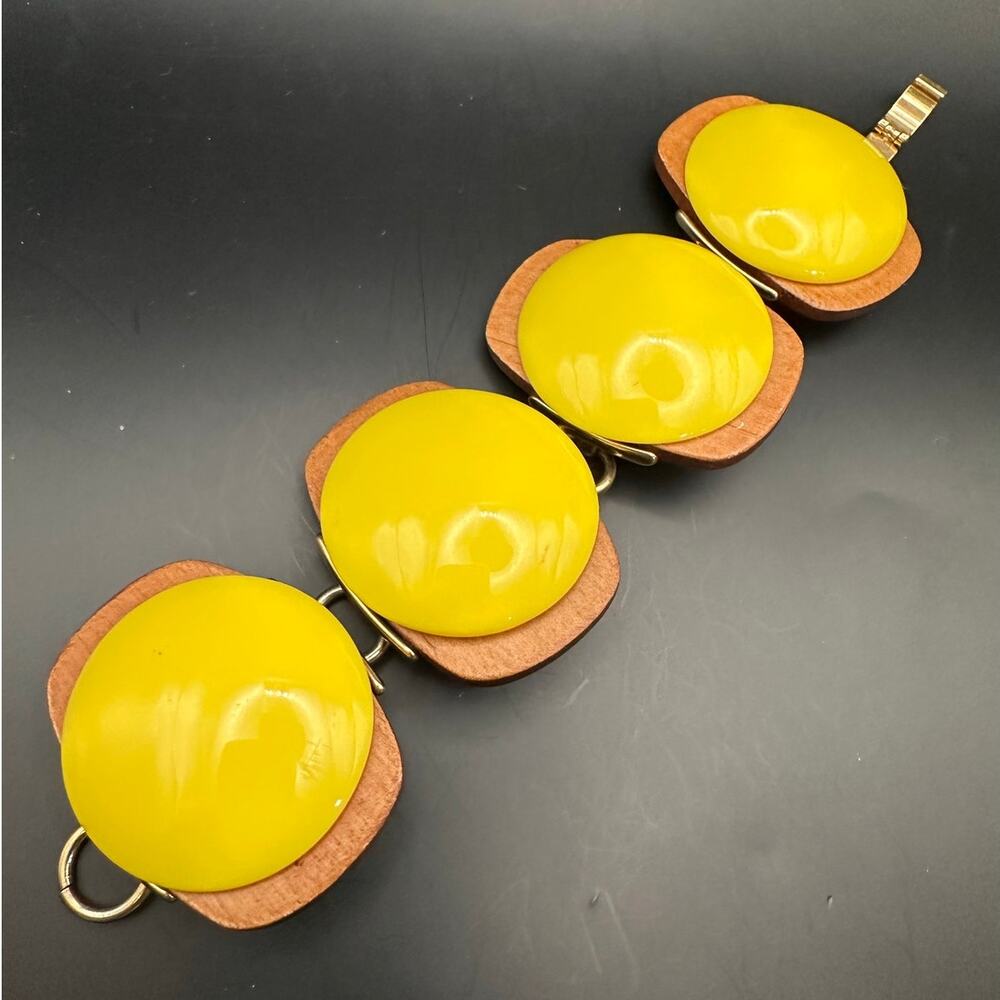 Mid Century Modern Bracelet Yellow Brown MCM Jewelry Oversized Round Vintage